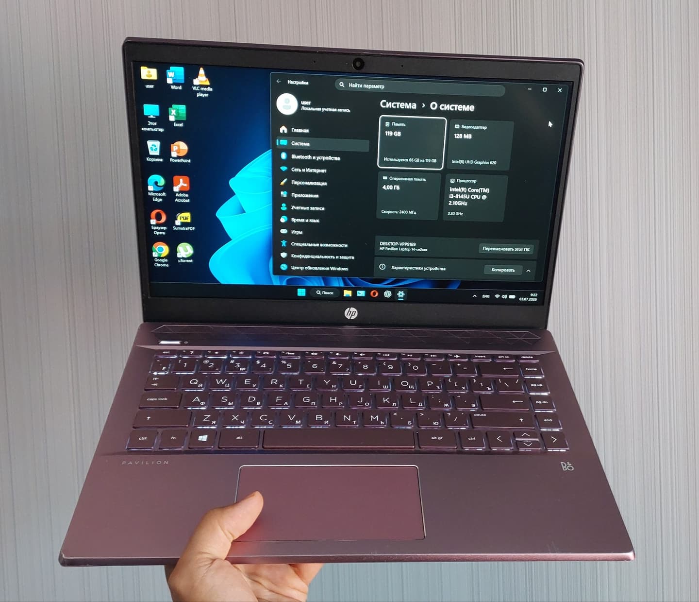 HP Pavilion 14" Intel Core i3-8145U, RAM 4 GB, NVME m.2 128 GB, Intel UHD Graphics 620, 14" FHD 1920, фото 1