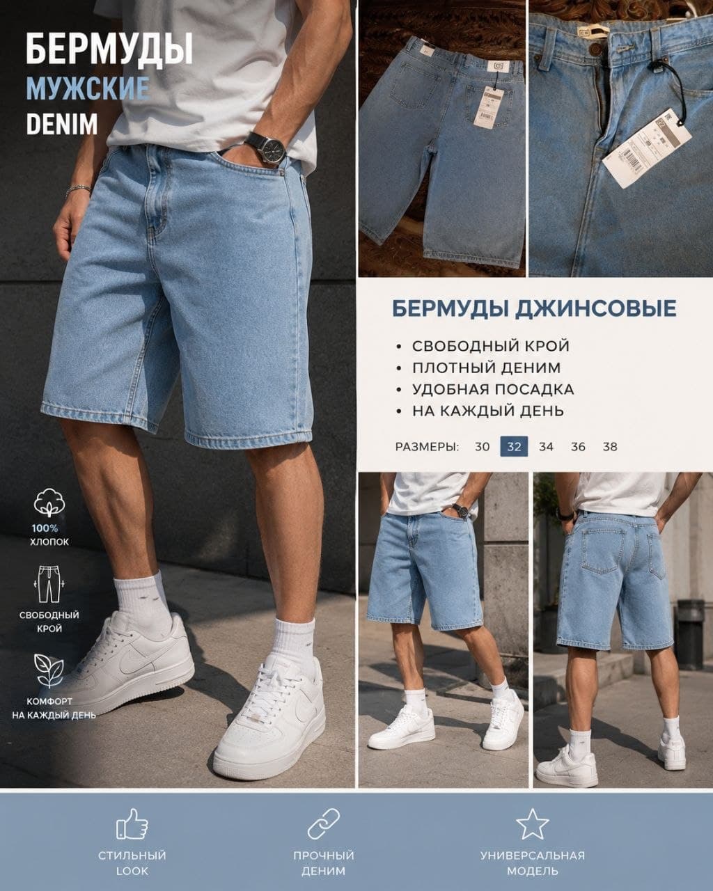 Новые джинсовые шорты Бермуды,широкие,длина брючины 73 см.Размер С/М.Отдам за 35 манат, фото 1