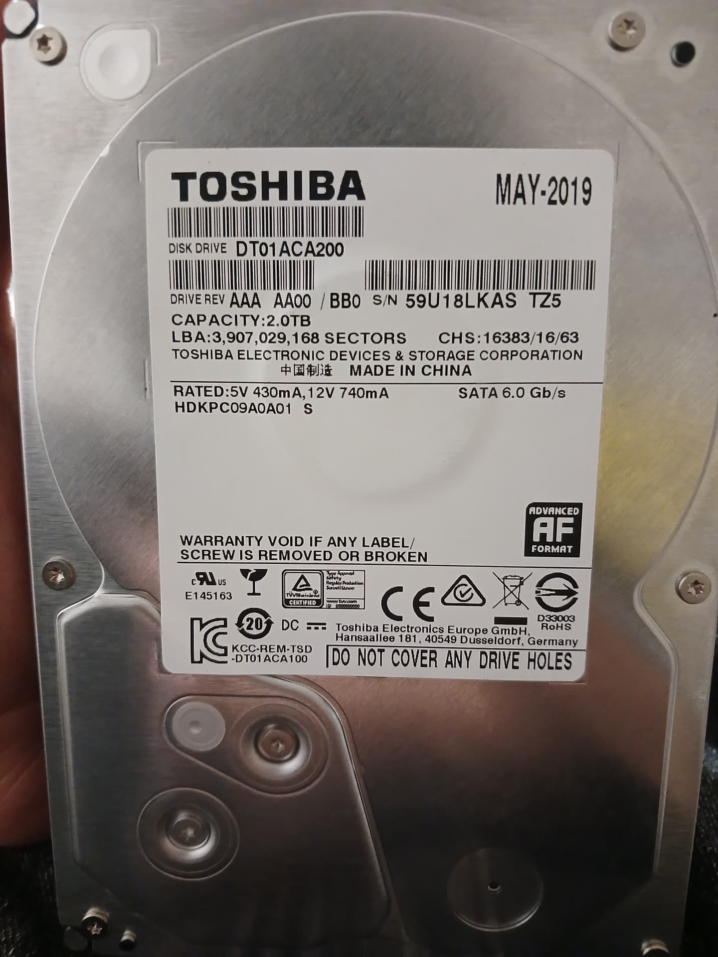 Toshiba DT01ACA200 sərt disk - Tip: 3.5" daxili HDD - Tutum: 2 TB - İnterfeys: SATA 6.0 Gb/s - Model, фото 1