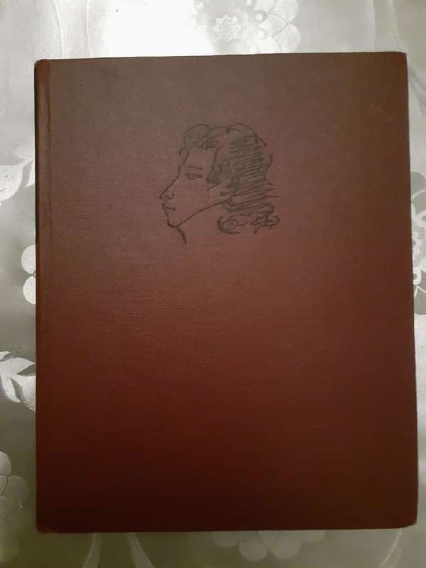Большая коричневая книга с рисунком профиля человека на обложке.